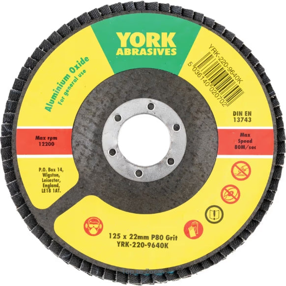 York Flap Disc, 125 x 22.23mm, Conical (Type 29), P80, Aluminium Oxide