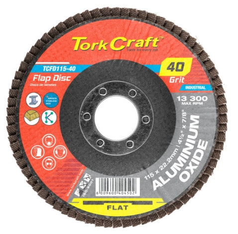 (Tork Craft) Flap Sanding Disc 115mm 40 Grit Aluminum Oxide - FLAT