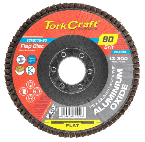 (Tork Craft) Flap Sanding Disc 115mm 80 Grit A/o - FLAT